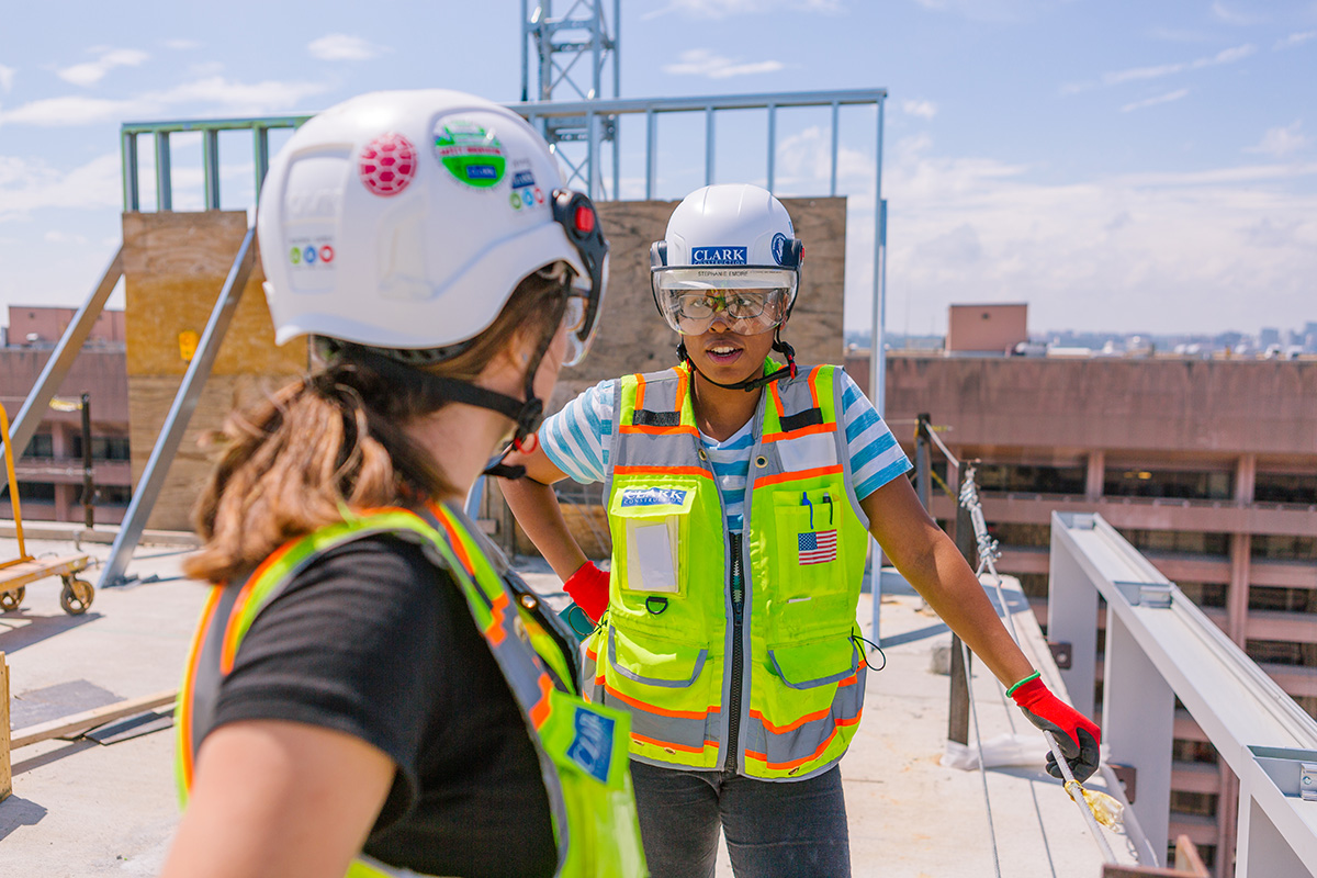 women wearing clark helmets