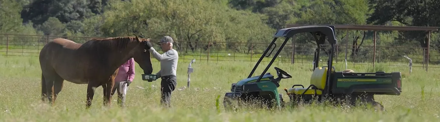People with a UTV and a horse