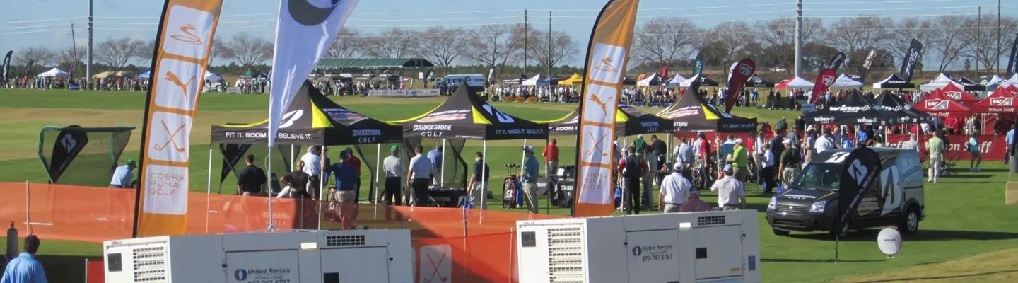Temporary industrial tents at a golf tournament