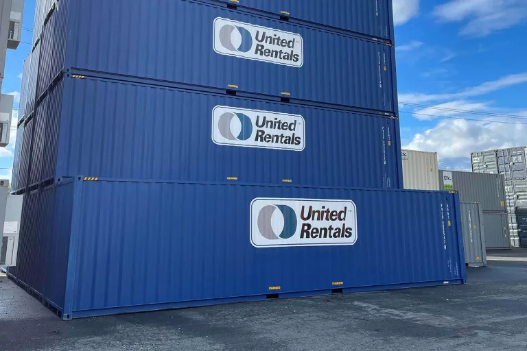 Stack of blue containers