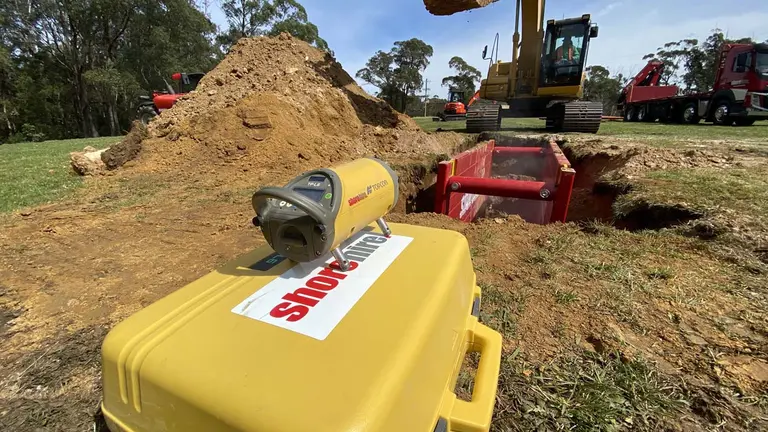One of our lasers being used to install a shoring box