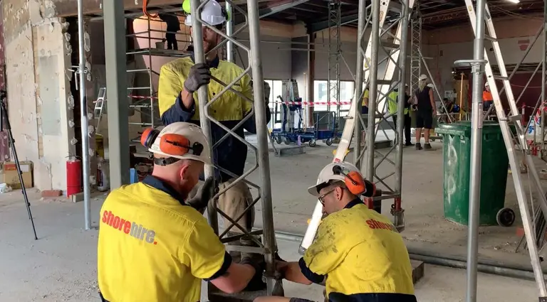 Our rigging team installing Trishores on a propping job