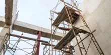 Scaffolding set up near building 