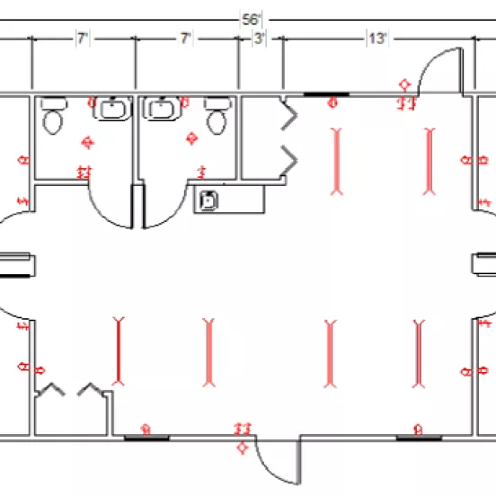 Mobile office with 2 restrooms floor plan