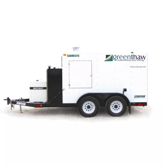 White Dryair hydronic surface ground heater, winter-blend diesel