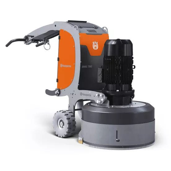 Orange and gray Husqvarna 31 inch electric walk-behind concrete grinder