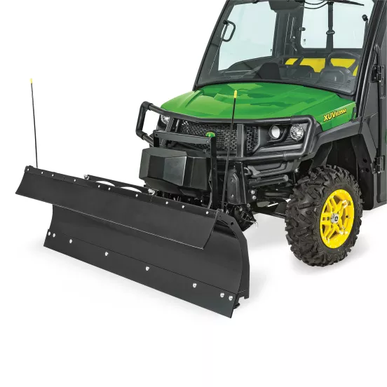 Green and black John Deere snow plow
