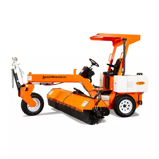 Orange Laymor ride-on sweeper