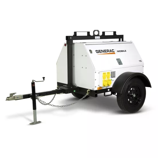 White and black GENERAC 13 kW Towable Generator, Tier 4 Diesel