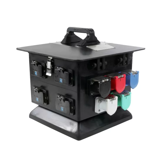 Black, red, white, blue and celadon LEX 100 Amp Edison Cable Feeder Panel 