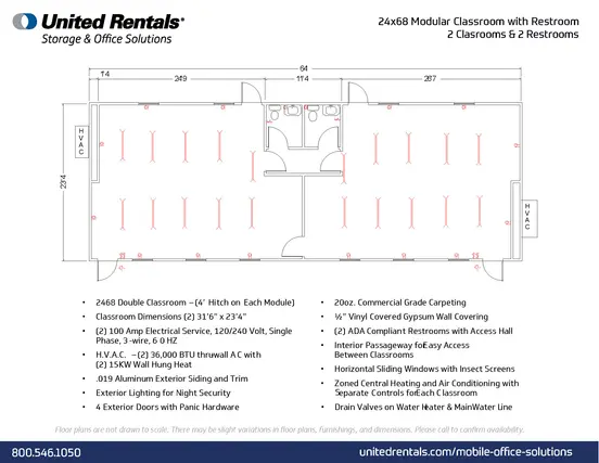 Mobile Classroom Floor Plan GENERIC 68 ft. by 24 ft. Modular Office Building, 4 Offices, 1 Restroom