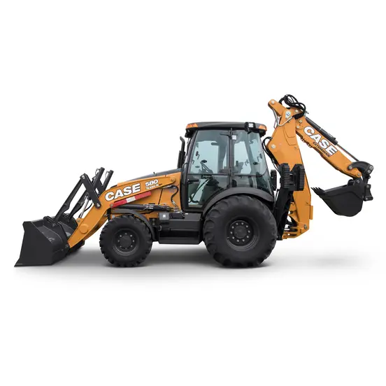 Orange and black CASE 90-105 HP Backhoe Loader, 14-16 ft. Dig Depth, Extendahoe