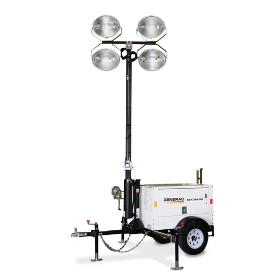 White and black GENERAC Towable Light Tower with 6kW Generator, 4,200W, 30 ft. Vertical Mast, Diesel Powered