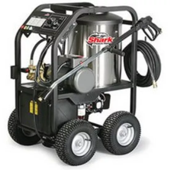silver pressure washer on wheels